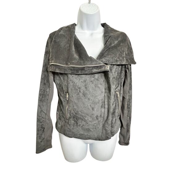 BlankNYC Gray Faux Suede Moto Jacket Sz Small Asymmetrical Zip Pockets Very Soft - Picture 7 of 7